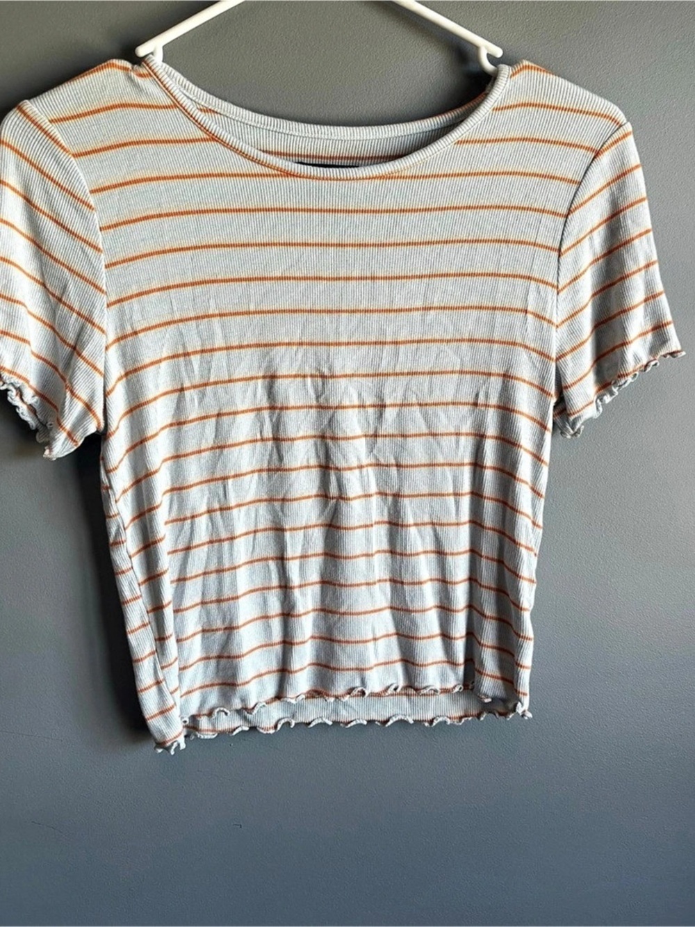 Wild Fable Striped Short Sleeve Top in Gray & Orange Size Large